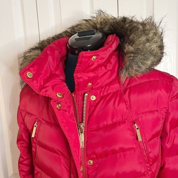 Michael Kors Down Water Fowl Feathers Chevron Quilted Puffer Hooded Parka Coat - Picture 5 of 15